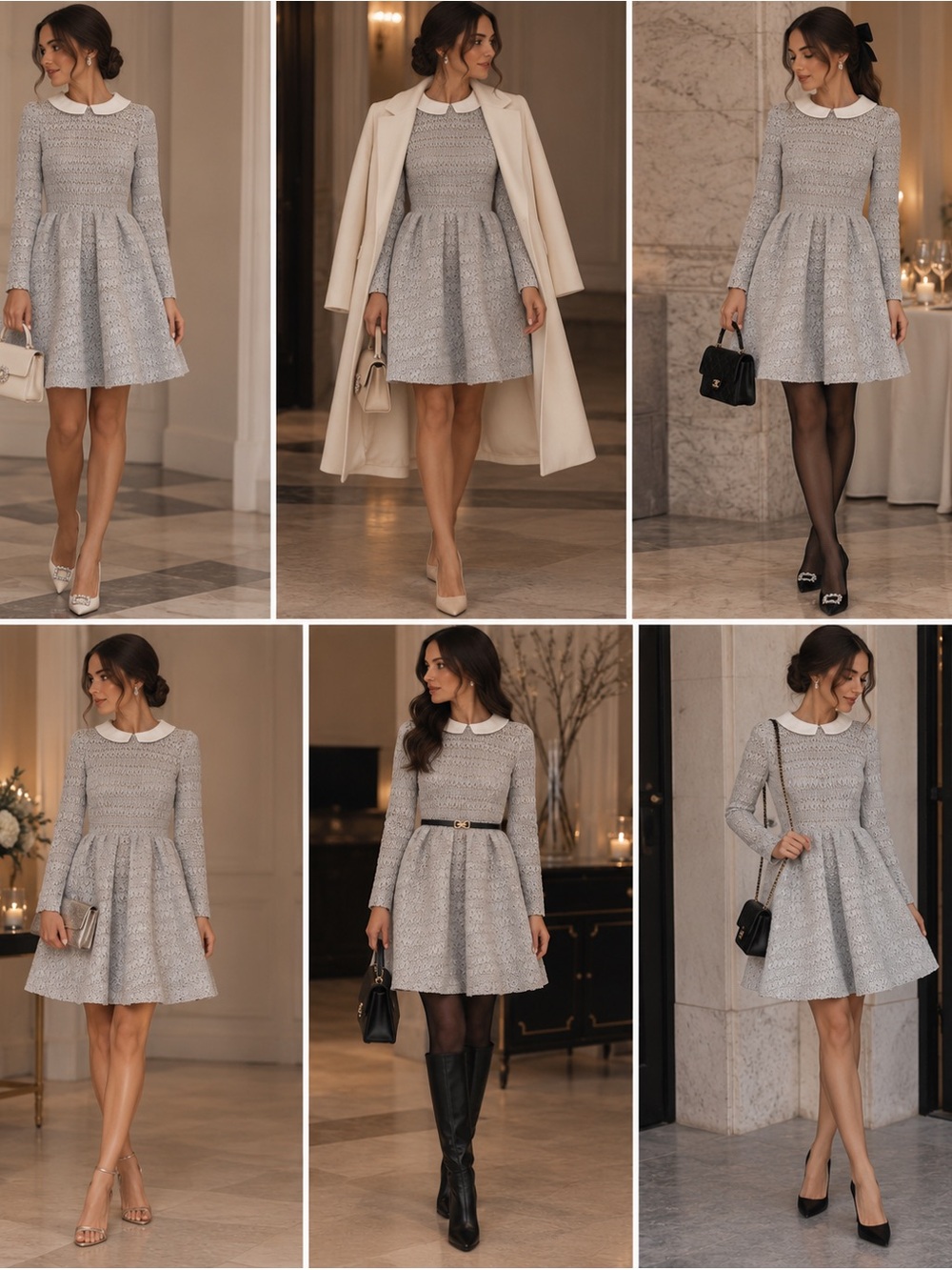 Maje Cream Knit Dress with Peter Pan Collar